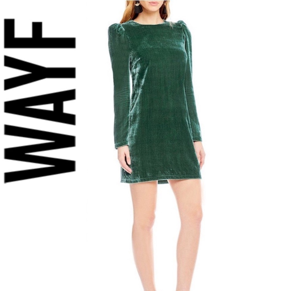 Wayf Velvet Green Mini Dress Long Sleeve